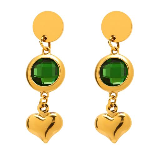 Stainless Steel Drop Earring, 304 Stainless Steel, with Glass Stone, 18K gold plated, fashion jewelry & for woman, more colors for choice, Sold By Pair