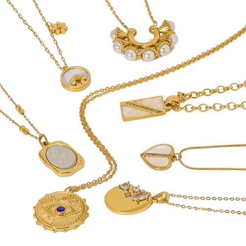 Stainless Steel Jewelry Necklace, 304 Stainless Steel, with Plastic Pearl, plated, fashion jewelry & different styles for choice & for woman, golden, Sold By PC