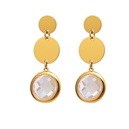 Stainless Steel Drop Earring, 304 Stainless Steel, with Glass Stone, 18K gold plated, fashion jewelry & for woman, more colors for choice, Sold By Pair