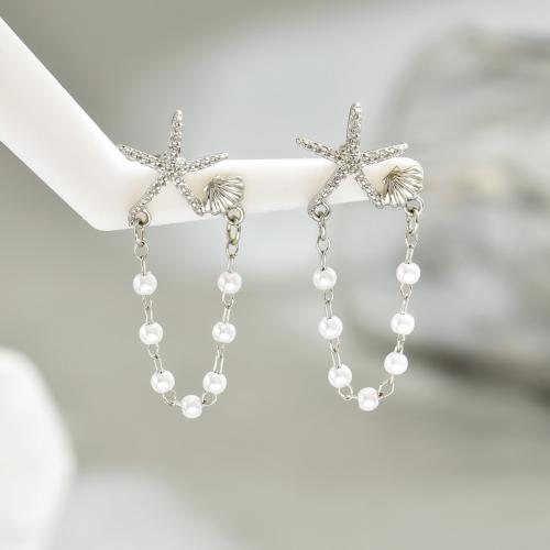 Fashion Fringe Earrings, Brass, with Shell Pearl, fashion jewelry & for woman, more colors for choice, Sold By Pair
