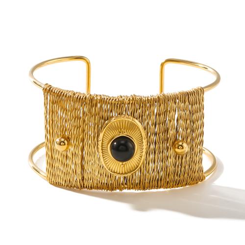 Stainless Steel Bangle, 304 Stainless Steel, with Natural Stone, 18K gold plated, different materials for choice & for woman & hollow, Sold By PC