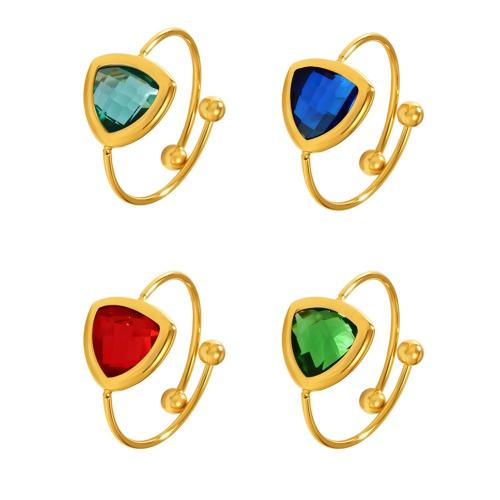 Stainless Steel Finger Ring, 304 Stainless Steel, with Glass Stone, 18K gold plated, fashion jewelry & for woman, more colors for choice, Sold By PC