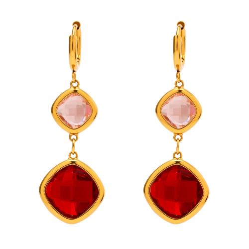 Stainless Steel Drop Earring, 304 Stainless Steel, with Glass Stone, 18K gold plated, fashion jewelry & for woman, more colors for choice, Sold By Pair