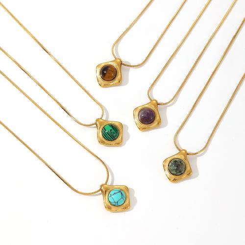 Stainless Steel Jewelry Necklace, 304 Stainless Steel, with Natural Stone, 18K gold plated, fashion jewelry & different materials for choice & for woman, Sold By PC