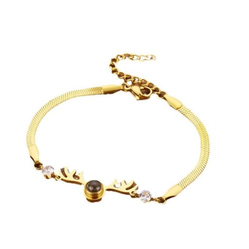 Titan Edelstahl Armband, Titanstahl, mit SteinKorn & kubischer Zirkonia, plattiert, Modeschmuck & für Frau, goldfarben, Länge:ca. 17.8 cm, verkauft von PC