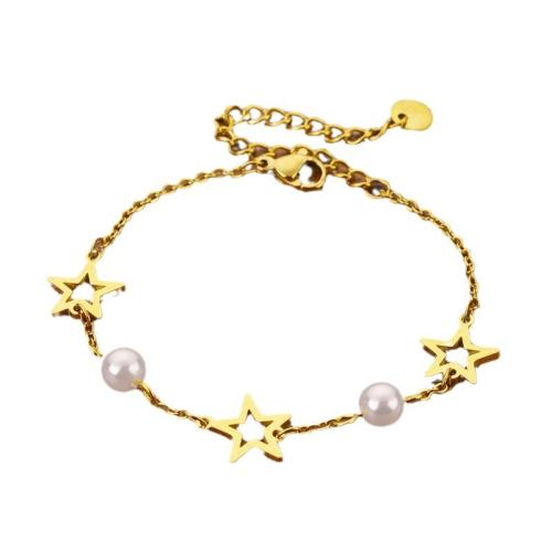 Titanium Steel Bracelet & Bangle, with ABS Plastic Pearl, plated, fashion jewelry & for woman, more colors for choice, Length:Approx 17.8 cm, Sold By PC