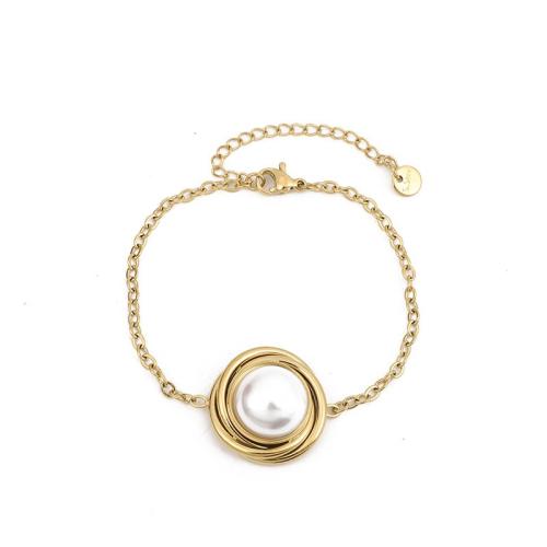 Titanium Steel Bracelet & Bangle, with ABS Plastic Pearl, plated, fashion jewelry & for woman, more colors for choice, Length:Approx 17.8 cm, Sold By PC