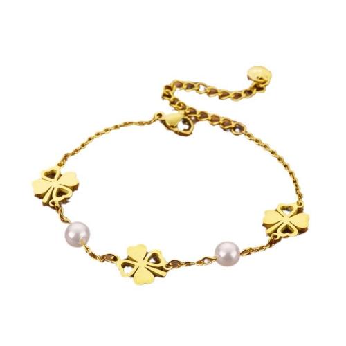 Titanium Steel Bracelet & Bangle, with ABS Plastic Pearl, plated, fashion jewelry & for woman, more colors for choice, Length:Approx 17.8 cm, Sold By PC