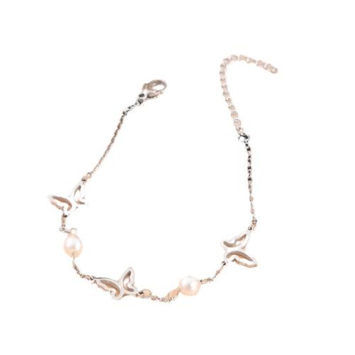 Titanium Steel Bracelet & Bangle, with ABS Plastic Pearl, plated, fashion jewelry & for woman, more colors for choice, Length:Approx 17.8 cm, Sold By PC