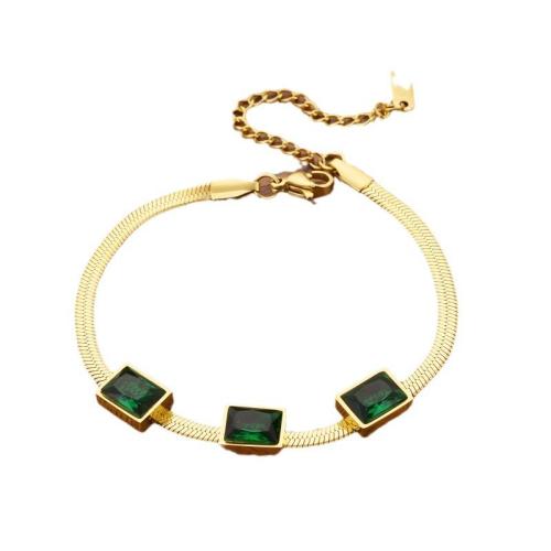 Titanium Steel Bracelet & Bangle, with Cubic Zirconia, plated, fashion jewelry & for woman, golden, Length:Approx 17.8 cm, Sold By PC