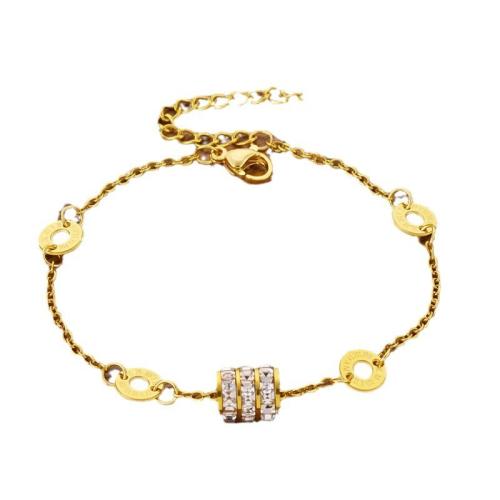 Titanium Steel Bracelet & Bangle, with Cubic Zirconia, plated, fashion jewelry & for woman, more colors for choice, Length:Approx 17.8 cm, Sold By PC