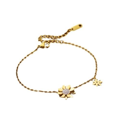 Titanium Steel Bracelet & Bangle, with Cubic Zirconia, plated, fashion jewelry & for woman, golden, Length:Approx 17.8 cm, Sold By PC