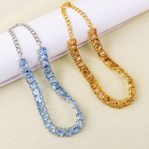 Brass Necklace, with Cubic Zirconia, plated, fashion jewelry & for woman, more colors for choice, Length:Approx 31 cm, Sold By PC