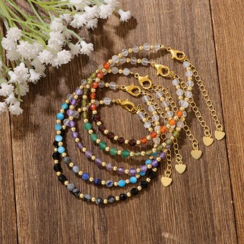 Gemstone Bracelet, with Cubic Zirconia & 304 Stainless Steel, plated, fashion jewelry, more colors for choice, Sold By Strand