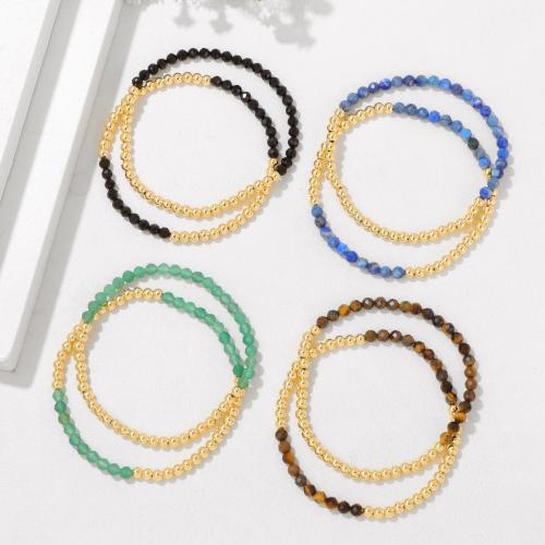 Gemstone Bracelet, with Brass, plated, 2 pieces & fashion jewelry, more colors for choice, Sold By Pair