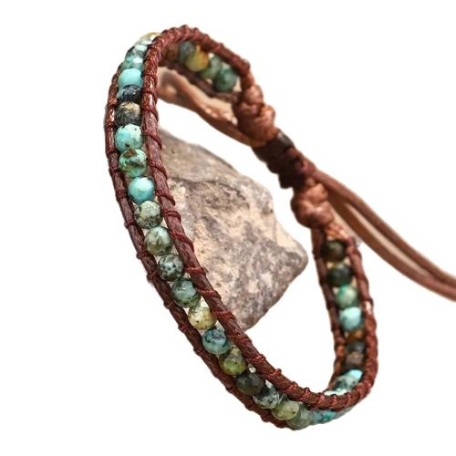 African Turquoise Bracelet, with Wax Cord, fashion jewelry, mixed colors, 4mm, Length:18.5 cm, Sold By PC