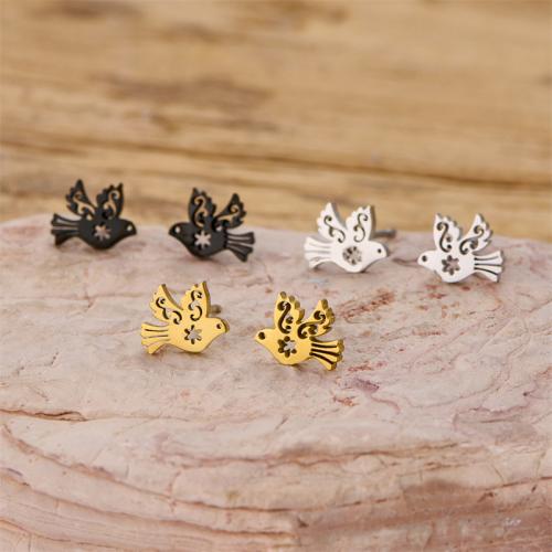 Stainless Steel Stud Earrings, 304 Stainless Steel, Bird, plated, fashion jewelry, more colors for choice, 12Pairs/Bag, Sold By Bag