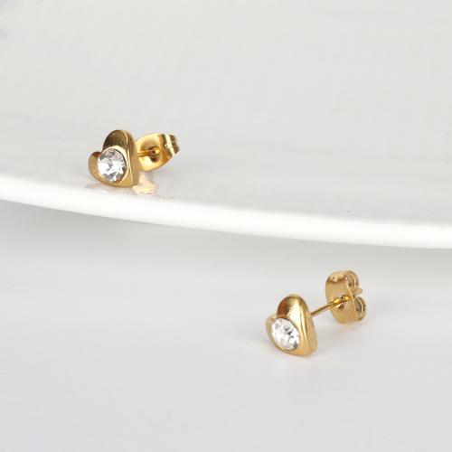 Titanium Steel Stud Earring, gold color plated, different styles for choice & micro pave cubic zirconia & for woman, 10mm, Sold By Pair