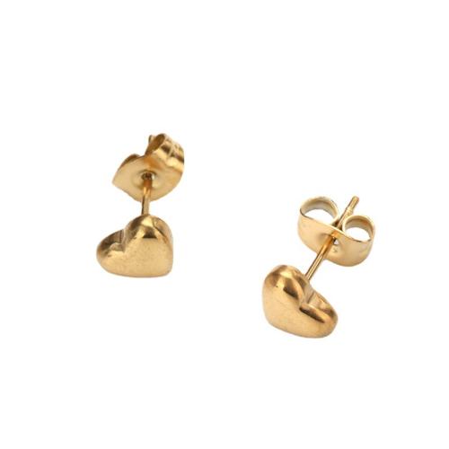 Titanium Steel Stud Earring, Heart, gold color plated, fashion jewelry & for woman, 10mm, Sold By Pair