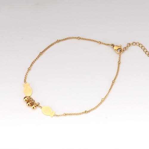 Titanium Steel Anklet, Fish, gold color plated, fashion jewelry & for woman, Length:Approx 8-10 Inch, Sold By PC