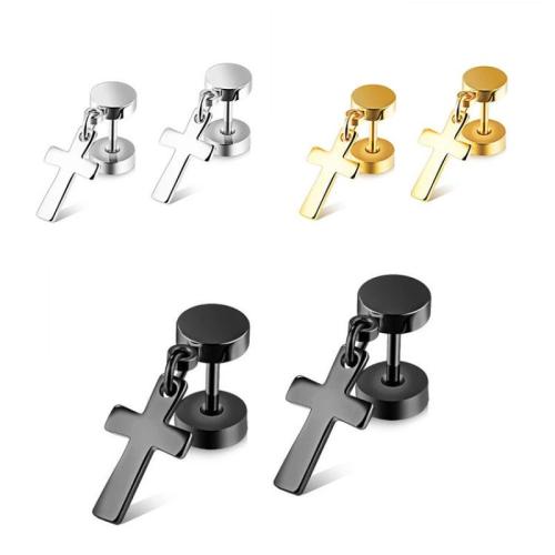 316L Stainless Steel Drop Earring, Cross, Vacuum Ion Plating, fashion jewelry & for man, more colors for choice, 20mm, Sold By Pair