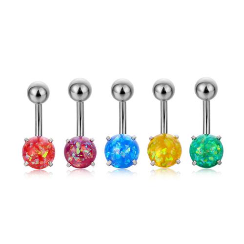 316L Stainless Steel Belly Ring, with Opal, fashion jewelry & Unisex, more colors for choice, 20mm, Sold By PC