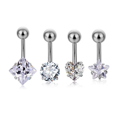 316L Stainless Steel Belly Ring, Unisex & different styles for choice & micro pave cubic zirconia, original color, 20mm, Sold By PC