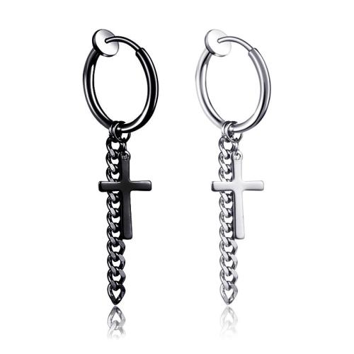 316L Stainless Steel Huggie Hoop Drop Earring, Cross, Vacuum Ion Plating, fashion jewelry & Unisex, more colors for choice, 20x55mm, Sold By PC
