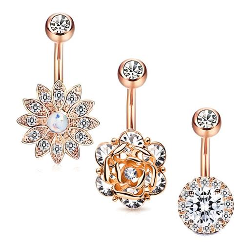 316L Stainless Steel Belly Ring, with Opal & Tibetan Style, plated, three pieces & Unisex & with rhinestone, more colors for choice, 30mm, Sold By Set