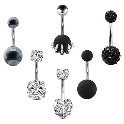 316L Stainless Steel Belly Ring, with Tibetan Style, plated, 6 pieces & Unisex & with cubic zirconia & with rhinestone, more colors for choice, 20mm, Sold By Set