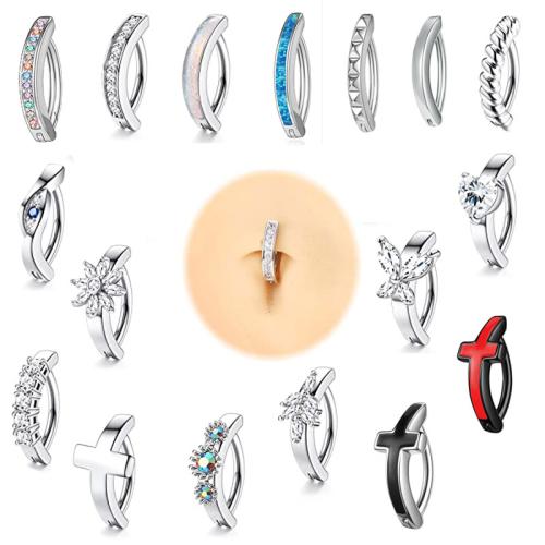 304 Stainless Steel Belly Ring, plated, Unisex & different styles for choice & micro pave cubic zirconia, 10x1.60mm, Sold By PC