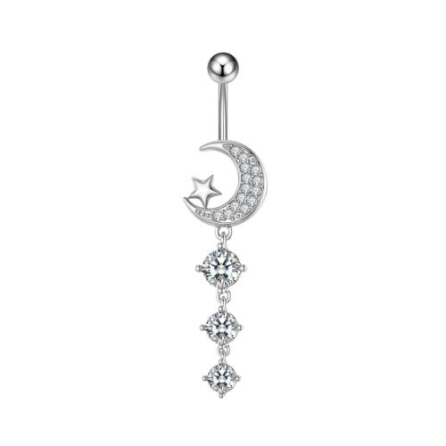 Tibetan Style Belly Ring, with 304 Stainless Steel, Unisex & different styles for choice & micro pave cubic zirconia, original color, belly ring length 20-60mm, Sold By PC