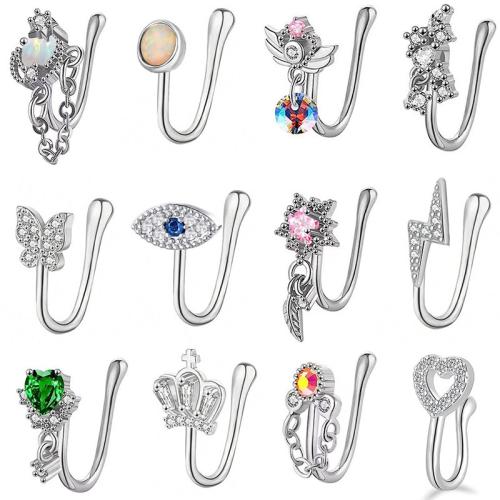 Brass Nose Piercing Jewelry, with 304 Stainless Steel, Unisex & different styles for choice & micro pave cubic zirconia, original color, 10mm, Sold By PC