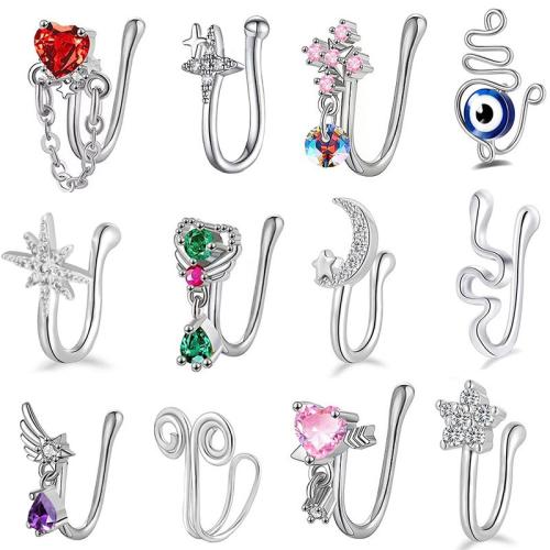 Brass Nose Piercing Jewelry, with 304 Stainless Steel, plated, Unisex & different styles for choice & micro pave cubic zirconia, 10mm, Sold By PC