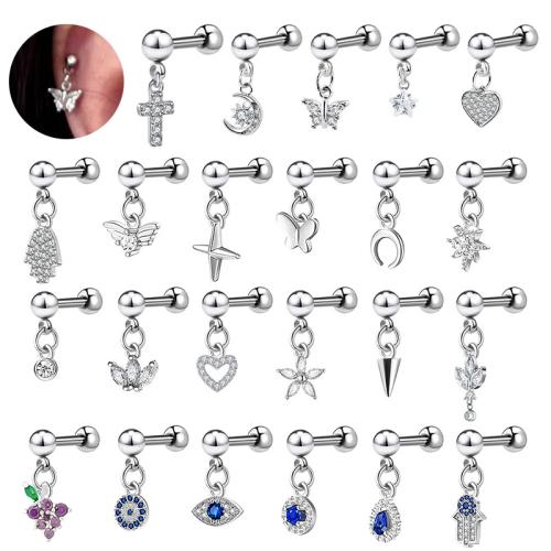 304 Stainless Steel Piercing Earring, plated, Unisex & different styles for choice & micro pave cubic zirconia, Sold By PC