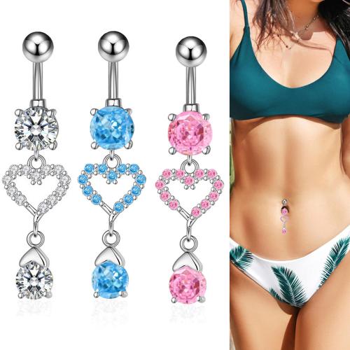 Brass Belly Ring, plated, Unisex & micro pave cubic zirconia, more colors for choice, 50x30mm, Sold By PC