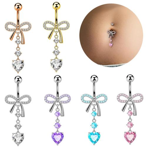 304 Stainless Steel Belly Ring, Butterfly, plated, Unisex & micro pave cubic zirconia, more colors for choice, 45mm, Sold By PC