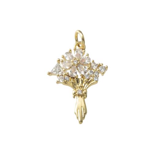 Cubic Zirconia Micro Pave Brass Pendant, plated, fashion jewelry & micro pave cubic zirconia, golden, nickel, lead & cadmium free, 14.95x2.70x24.30mm, Sold By PC