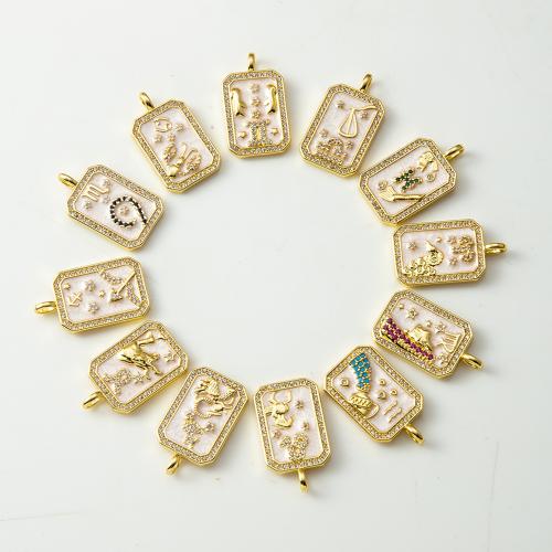 Rhinestone Brass Pendants, 12 Signs of the Zodiac, plated, fashion jewelry & enamel & with rhinestone, more colors for choice, nickel, lead & cadmium free, 14.43x4.20x25.10mm, Sold By PC