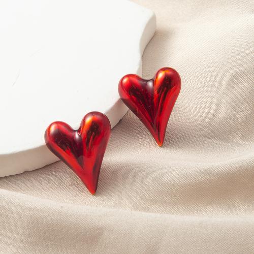 Brass Stud Earring, Heart, plated, fashion jewelry & enamel, red, nickel, lead & cadmium free, 15.60x17.30x18.20mm, Sold By Pair