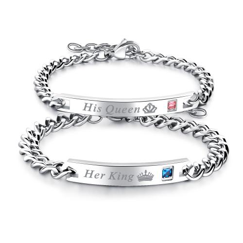 Couple Bracelet and Bangle, 304 Stainless Steel, plated, fashion jewelry & Unisex & different designs for choice & micro pave cubic zirconia, more colors for choice, Sold By PC