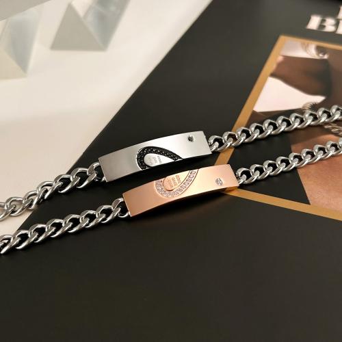 Couple Bracelet and Bangle, 304 Stainless Steel, fashion jewelry & Unisex & micro pave cubic zirconia, more colors for choice, Sold By PC