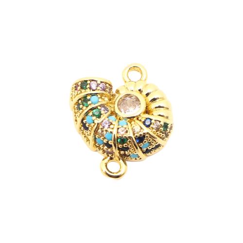 Brass Jewelry Connector, Conch, DIY & micro pave cubic zirconia, golden, 15x13x3mm, Sold By PC