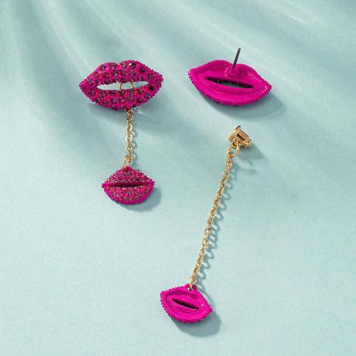 Fashion Fringe Earrings, Tibetan Style, Lip, for woman & with rhinestone & hollow, Sold By Pair