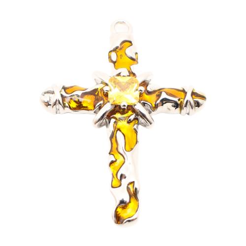Brass Cross Pendants, DIY & micro pave cubic zirconia & enamel, 33x28x6mm, Sold By PC