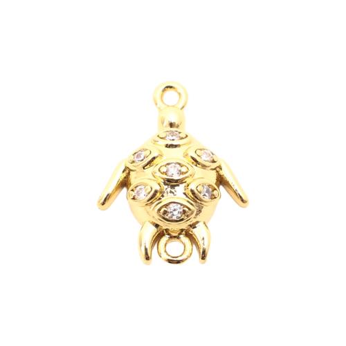 Brass Jewelry Connector, Turtle, DIY & micro pave cubic zirconia, golden, 18x14x4mm, Sold By PC