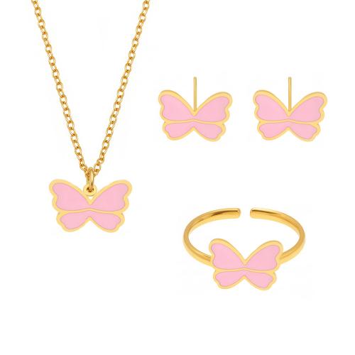 Enamel Stainless Steel Jewelry Set, 304 Stainless Steel, Butterfly, plated, Girl & different styles for choice, golden, Sold By PC