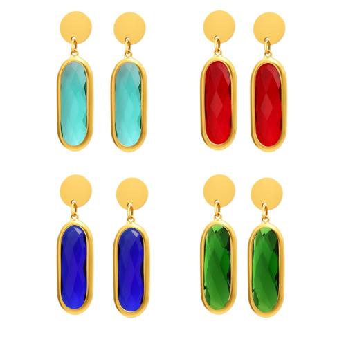 Stainless Steel Drop Earring, 304 Stainless Steel, with Glass Stone, 18K gold plated, fashion jewelry & for woman, more colors for choice, Sold By Pair