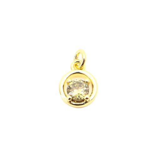 Cubic Zirconia Micro Pave Brass Pendant, Round, DIY & micro pave cubic zirconia & hollow, golden, 9x7x3mm, Sold By PC