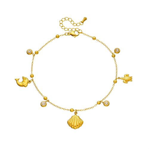 Stainless Steel Anklet, 304 Stainless Steel, gold color plated, fashion jewelry & micro pave cubic zirconia & for woman, Sold By PC